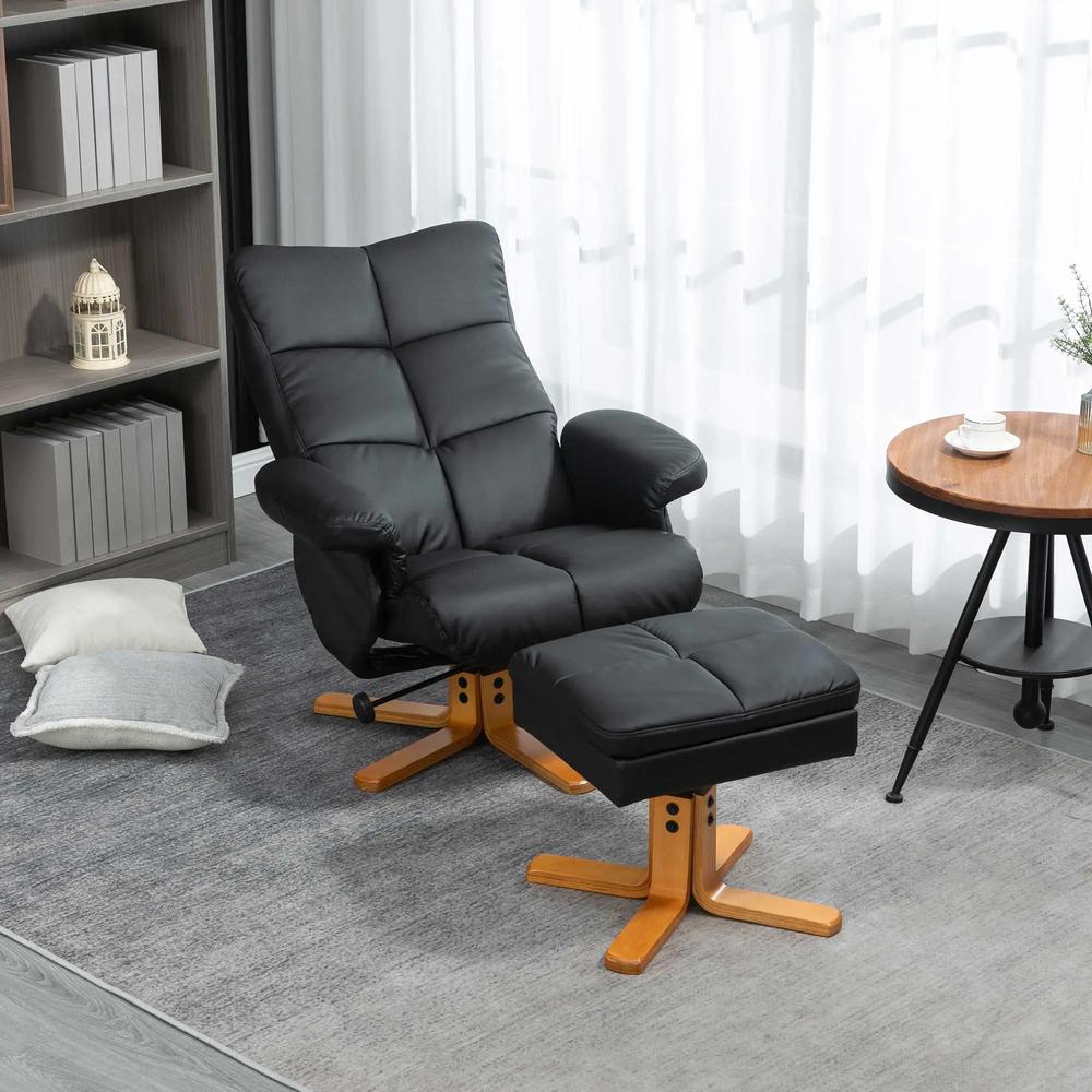 HOMCOM PU Leather Swivel Recliner Chair with Footstool, Wooden Base and Storage for Living Room Additional View 33
