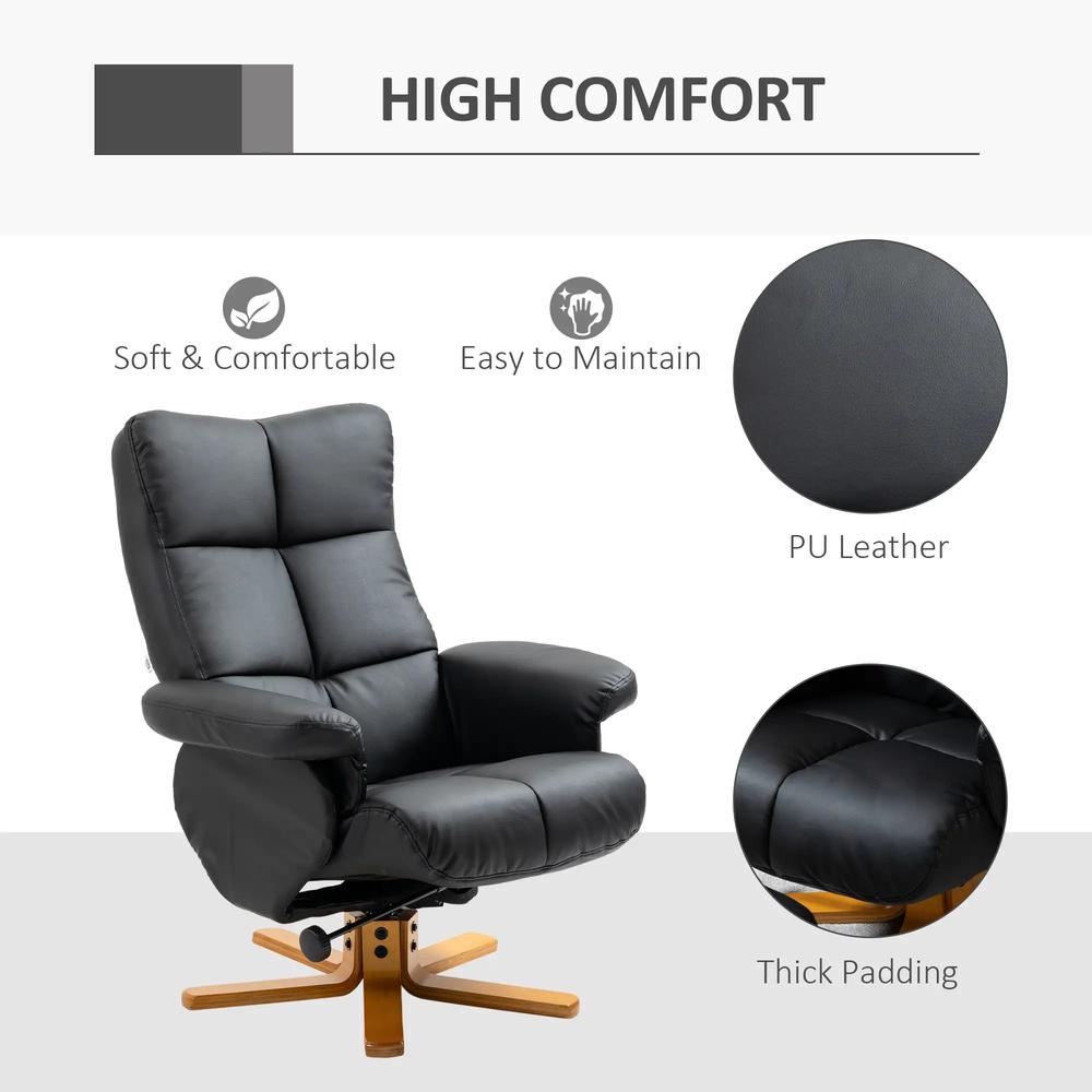 HOMCOM PU Leather Swivel Recliner Chair with Footstool, Wooden Base and Storage for Living Room Additional View 37