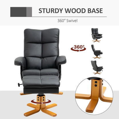 HOMCOM PU Leather Swivel Recliner Chair with Footstool, Wooden Base and Storage for Living Room Additional View 38