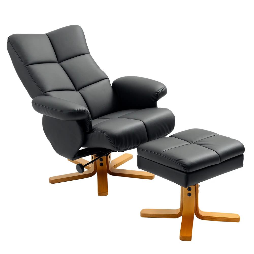 HOMCOM PU Leather Swivel Recliner Chair with Footstool, Wooden Base and Storage for Living Room Additional View 41