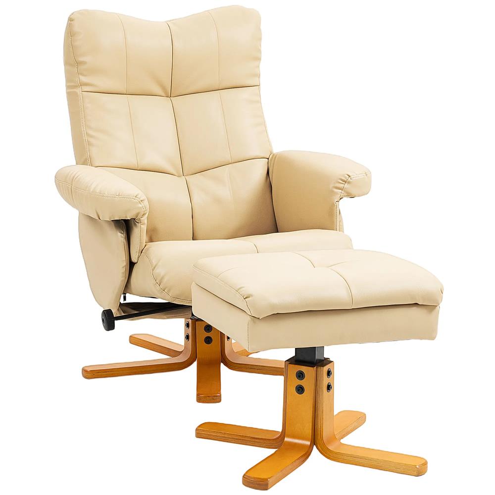HOMCOM PU Leather Swivel Recliner Chair with Footstool, Wooden Base and Storage for Living Room Additional View 42