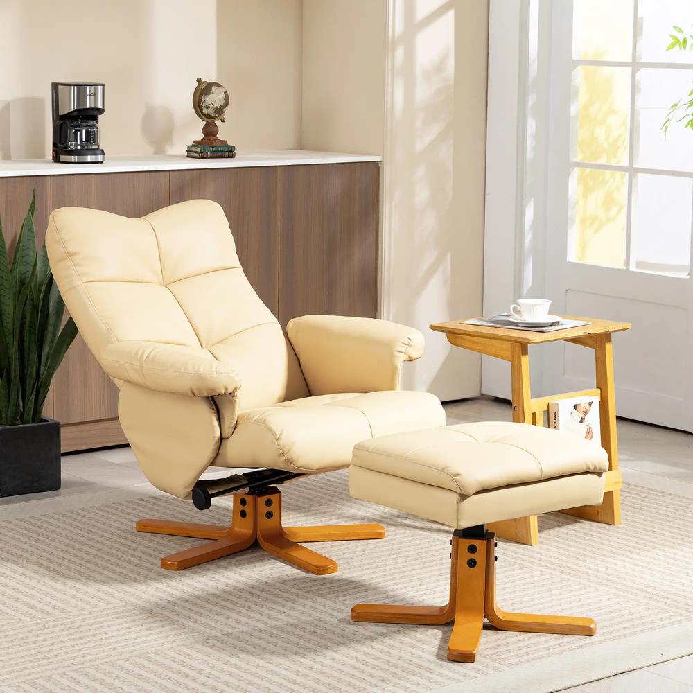 HOMCOM PU Leather Swivel Recliner Chair with Footstool, Wooden Base and Storage for Living Room Additional View 43