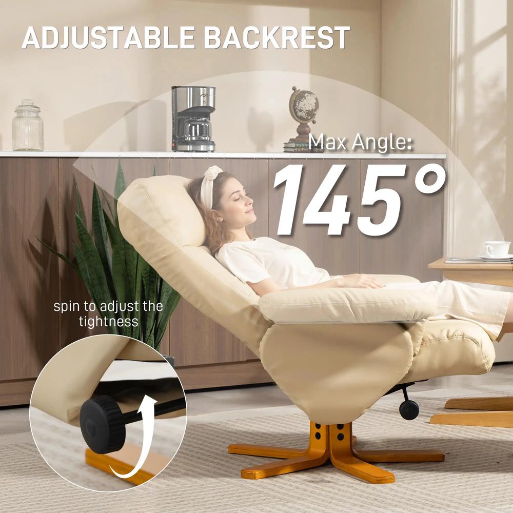 HOMCOM PU Leather Swivel Recliner Chair with Footstool, Wooden Base and Storage for Living Room Additional View 45