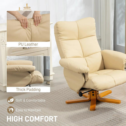 HOMCOM PU Leather Swivel Recliner Chair with Footstool, Wooden Base and Storage for Living Room Additional View 47