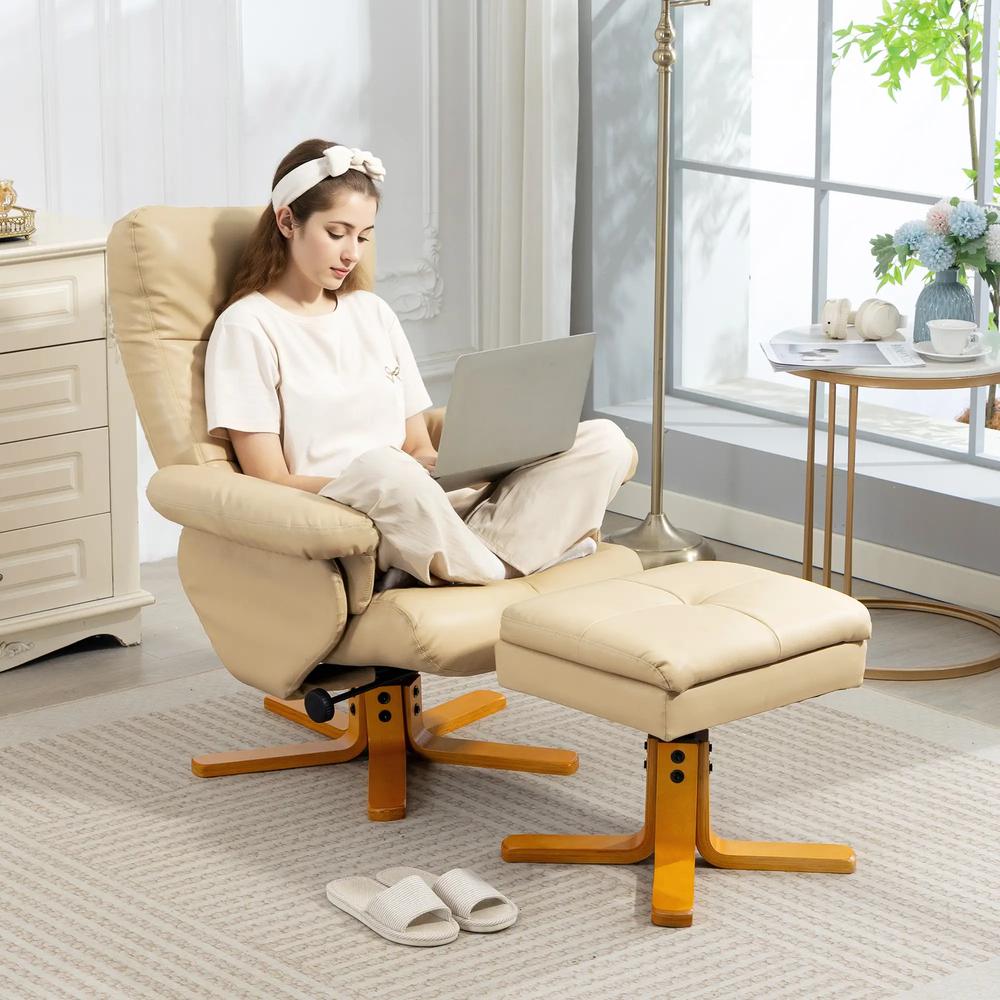 HOMCOM PU Leather Swivel Recliner Chair with Footstool, Wooden Base and Storage for Living Room Additional View 50