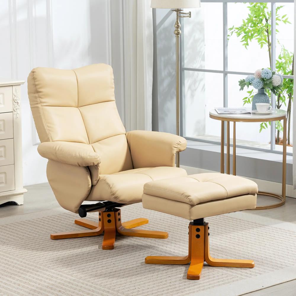 HOMCOM PU Leather Swivel Recliner Chair with Footstool, Wooden Base and Storage for Living Room Additional View 51