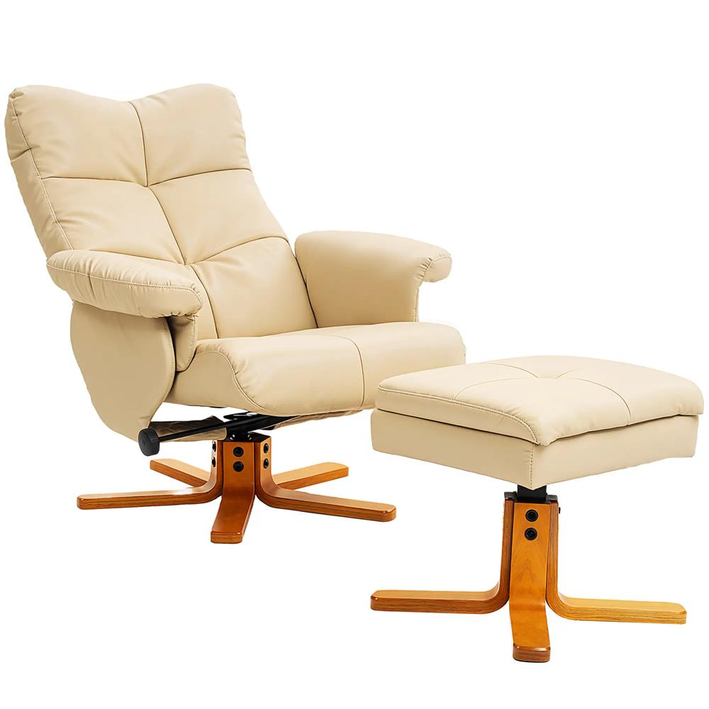 HOMCOM PU Leather Swivel Recliner Chair with Footstool, Wooden Base and Storage for Living Room Additional View 52