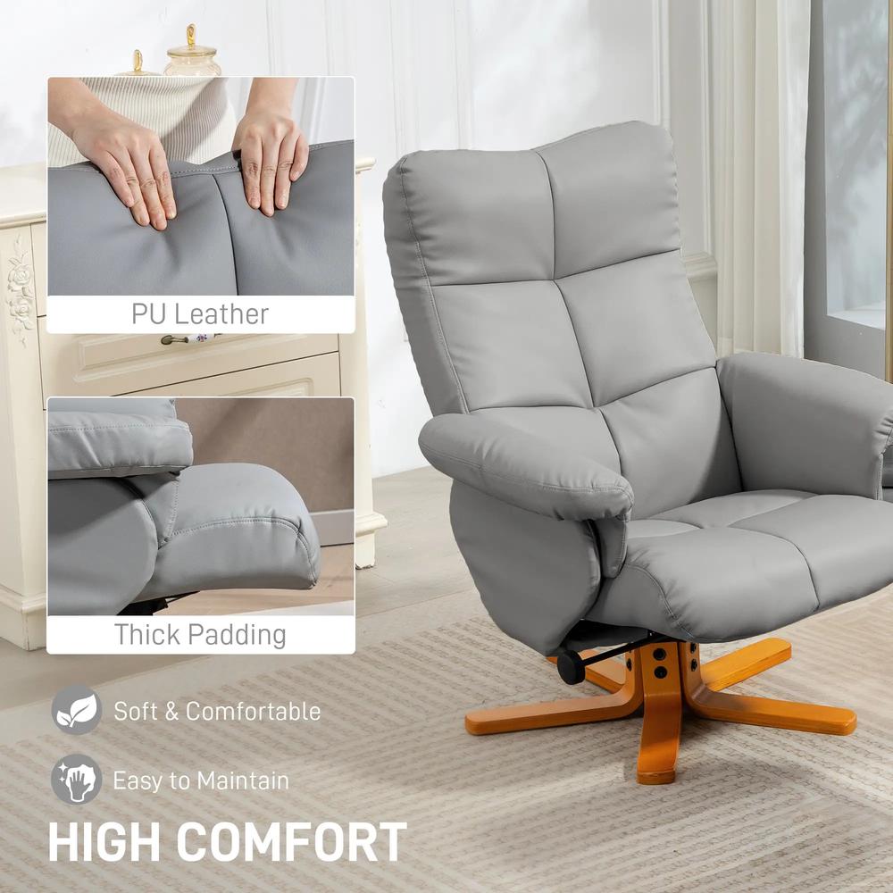 HOMCOM PU Leather Swivel Recliner Chair with Footstool, Wooden Base and Storage for Living Room Additional View 6