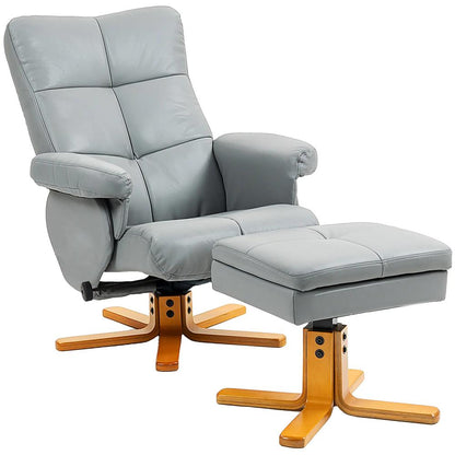 HOMCOM PU Leather Swivel Recliner Chair with Footstool, Wooden Base and Storage for Living Room