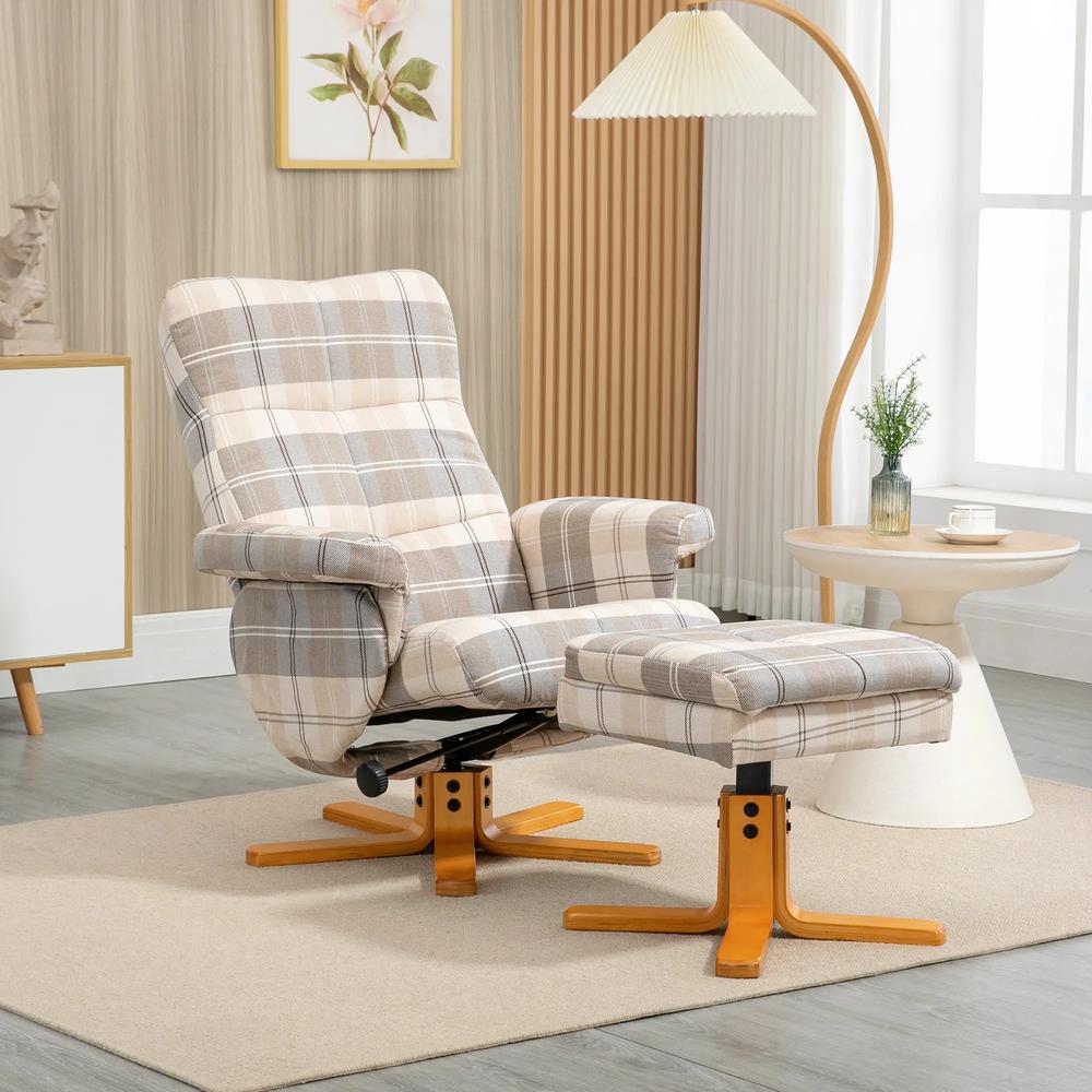 HOMCOM Linen Swivel Recliner Chair with Footstool, Wooden Base and Storage for Living Room, Multicolour Additional View 14