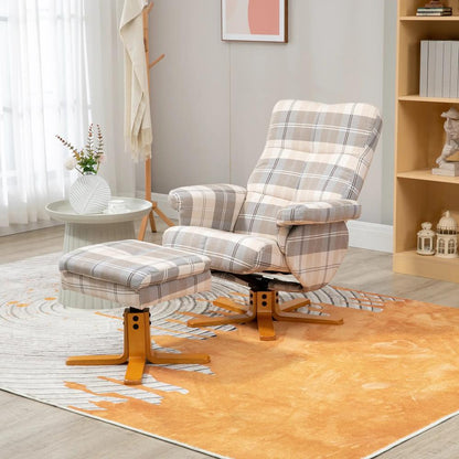 HOMCOM Linen Swivel Recliner Chair with Footstool, Wooden Base and Storage for Living Room, Multicolour Additional View 2