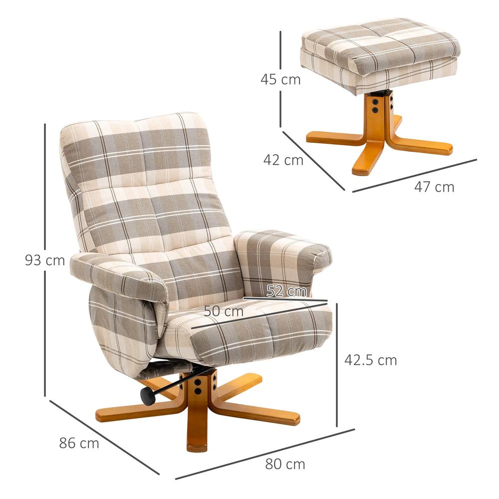 HOMCOM Linen Swivel Recliner Chair with Footstool, Wooden Base and Storage for Living Room, Multicolour Additional View 3