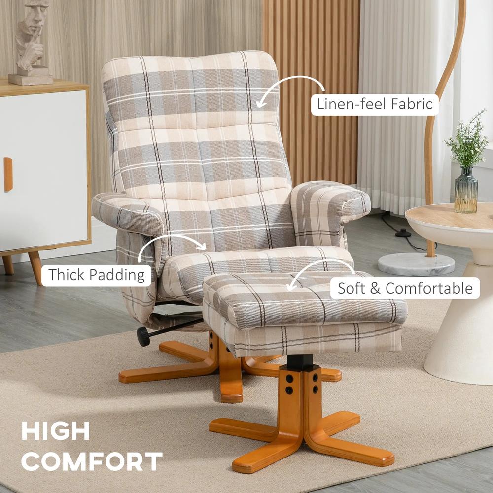 HOMCOM Linen Swivel Recliner Chair with Footstool, Wooden Base and Storage for Living Room, Multicolour Additional View 6