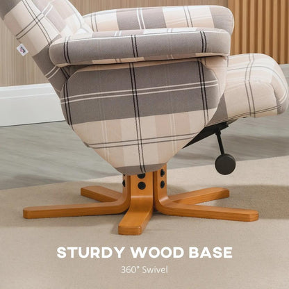 HOMCOM Linen Swivel Recliner Chair with Footstool, Wooden Base and Storage for Living Room, Multicolour Additional View 7