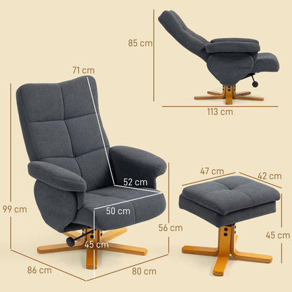 HOMCOM Linen-Look Recliner, with Storage Ottoman - Grey Additional View 3