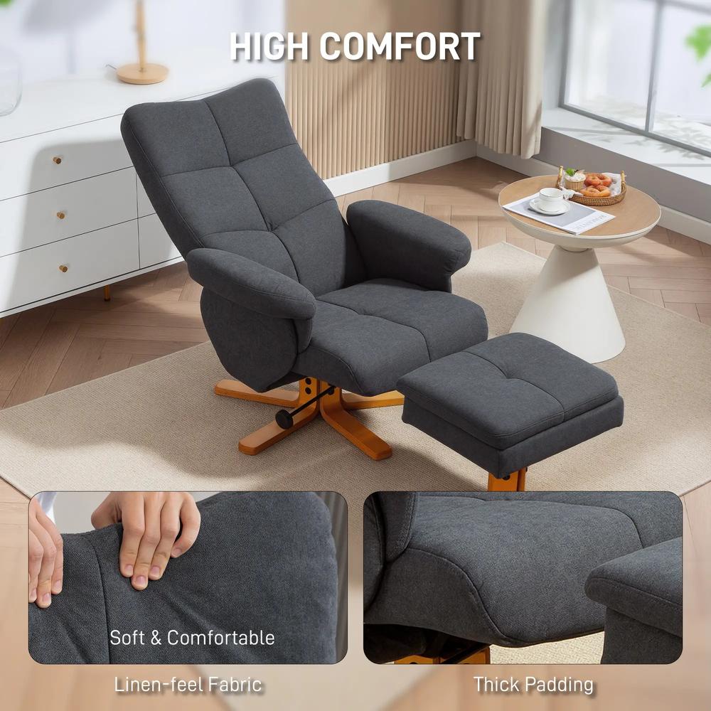 HOMCOM Linen-Look Recliner, with Storage Ottoman - Grey Additional View 6