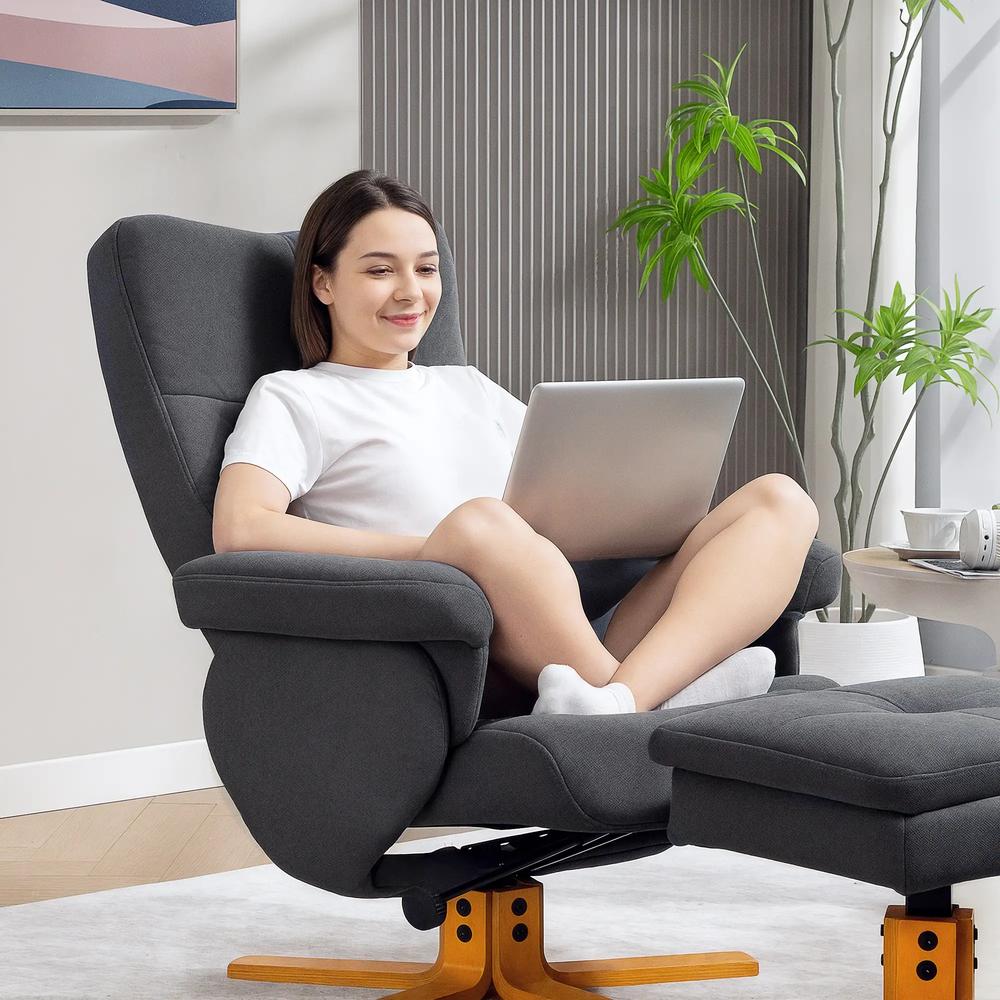 HOMCOM Linen-Look Recliner, with Storage Ottoman - Grey Additional View 9