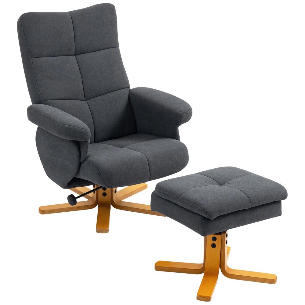 HOMCOM Linen-Look Recliner, with Storage Ottoman - Grey