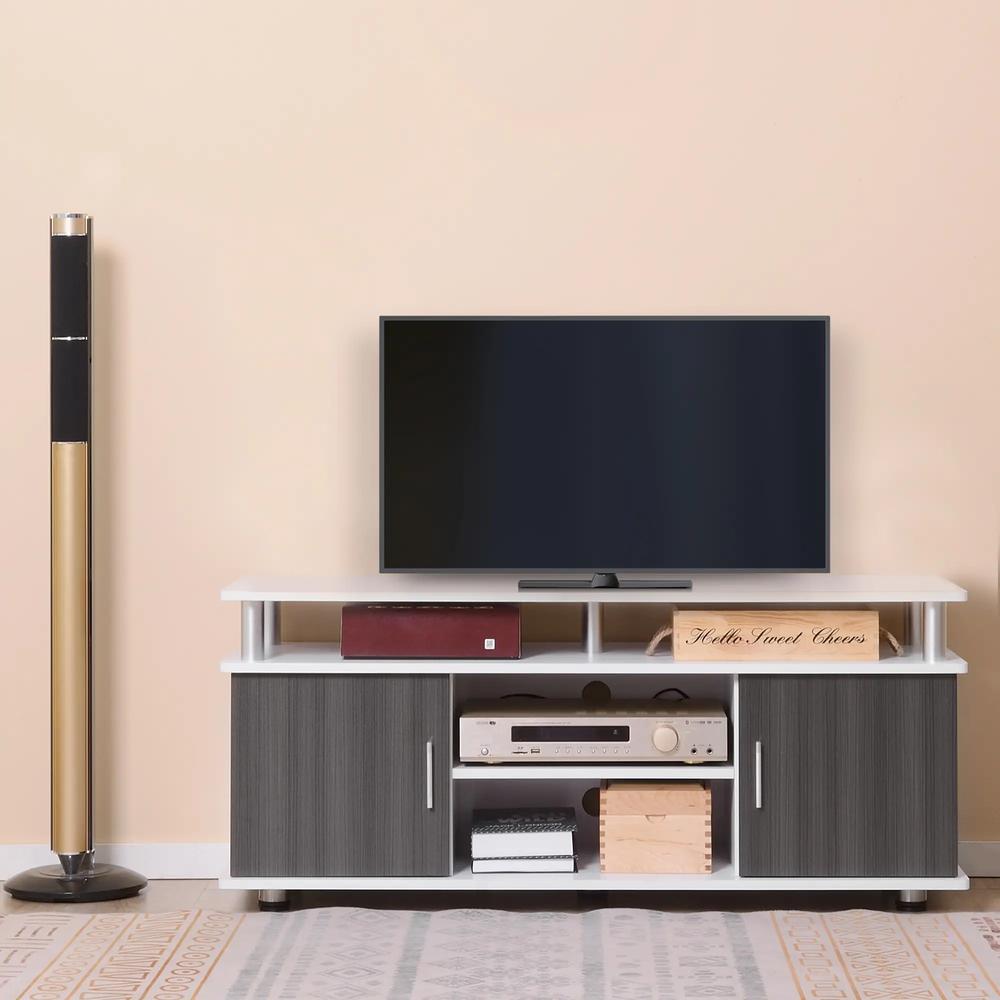 HOMCOM TV Cabinet Unit for TVs up to 50'' with Storage Shelf and Cupboards, Living Room Entertainment Center Media Console, Grey and White Additional View 2