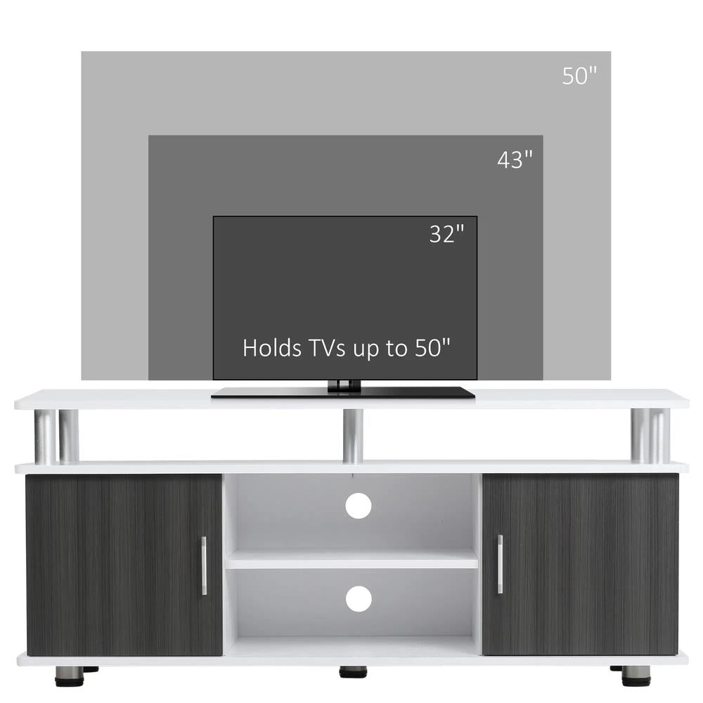 HOMCOM TV Cabinet Unit for TVs up to 50'' with Storage Shelf and Cupboards, Living Room Entertainment Center Media Console, Grey and White Additional View 4