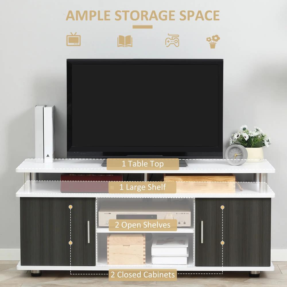 HOMCOM TV Cabinet Unit for TVs up to 50'' with Storage Shelf and Cupboards, Living Room Entertainment Center Media Console, Grey and White Additional View 5