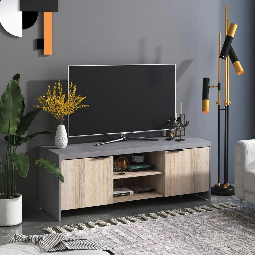 HOMCOM TV Stand for TV up to 55", 2 Doors TV Cabinet with Open Shelves, TV Unit TV Table for Living Room Bedroom Entertainment Room, 120L x 40W x 44H, Grey Additional View 2