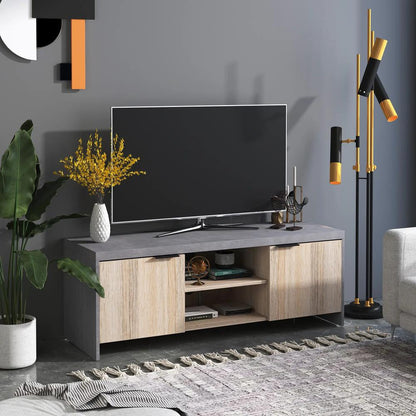 HOMCOM TV Stand for TV up to 55", 2 Doors TV Cabinet with Open Shelves, TV Unit TV Table for Living Room Bedroom Entertainment Room, 120L x 40W x 44H, Grey Additional View 2