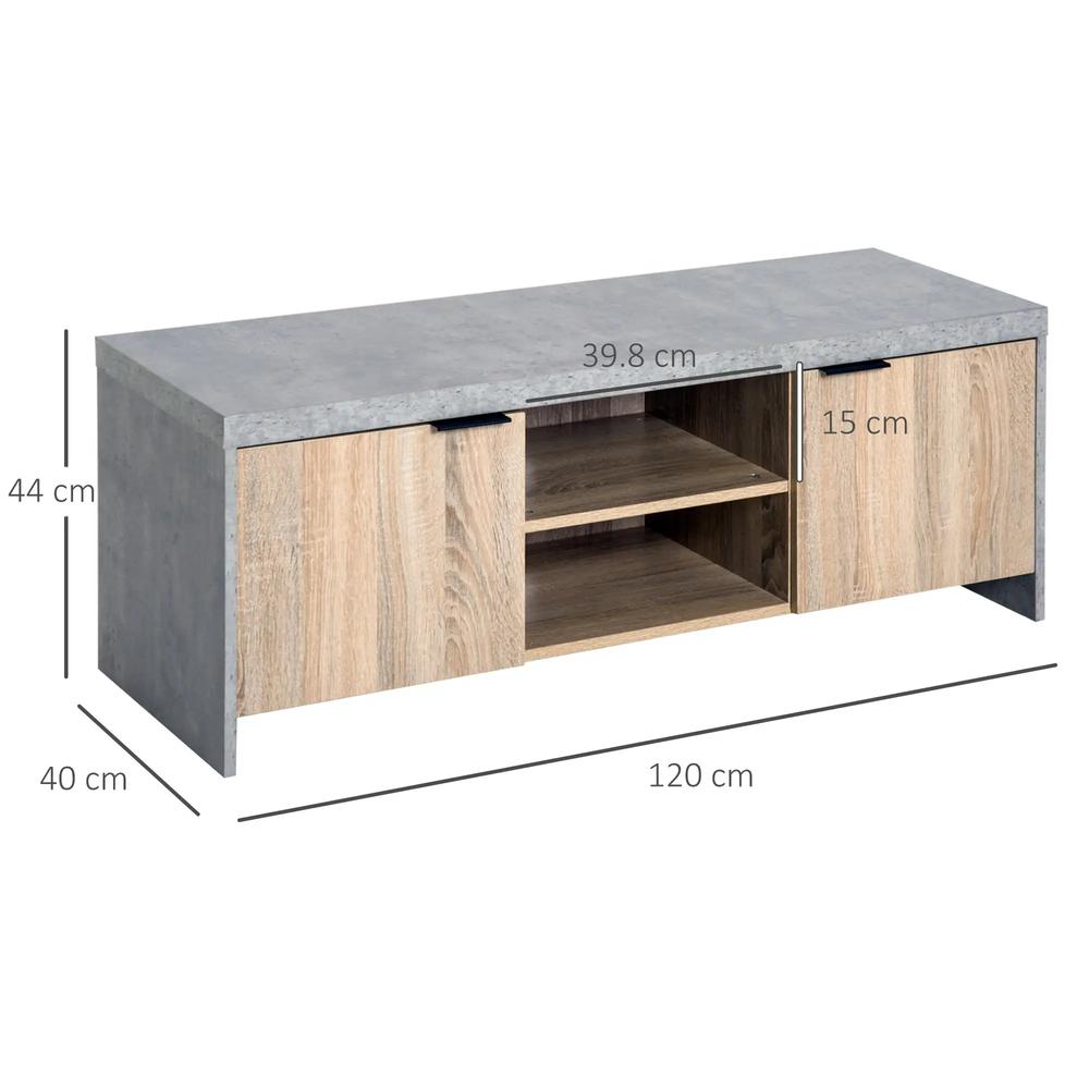 HOMCOM TV Stand for TV up to 55", 2 Doors TV Cabinet with Open Shelves, TV Unit TV Table for Living Room Bedroom Entertainment Room, 120L x 40W x 44H, Grey Additional View 3
