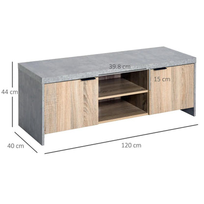 HOMCOM TV Stand for TV up to 55", 2 Doors TV Cabinet with Open Shelves, TV Unit TV Table for Living Room Bedroom Entertainment Room, 120L x 40W x 44H, Grey Additional View 3