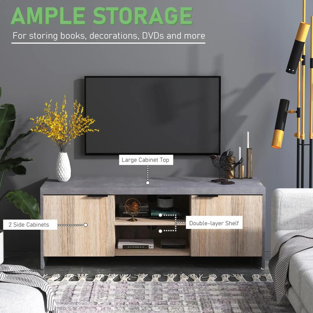 HOMCOM TV Stand for TV up to 55", 2 Doors TV Cabinet with Open Shelves, TV Unit TV Table for Living Room Bedroom Entertainment Room, 120L x 40W x 44H, Grey Additional View 4