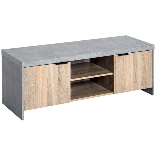 HOMCOM TV Stand for TV up to 55", 2 Doors TV Cabinet with Open Shelves, TV Unit TV Table for Living Room Bedroom Entertainment Room, 120L x 40W x 44H, Grey