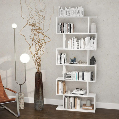 HOMCOM Bookcase, 6 Tier Shelf S Shaped Bookshelf, Storage Unit, Display Shelf for Living Room, Bedroom, Home Office, Plant Additional View 12
