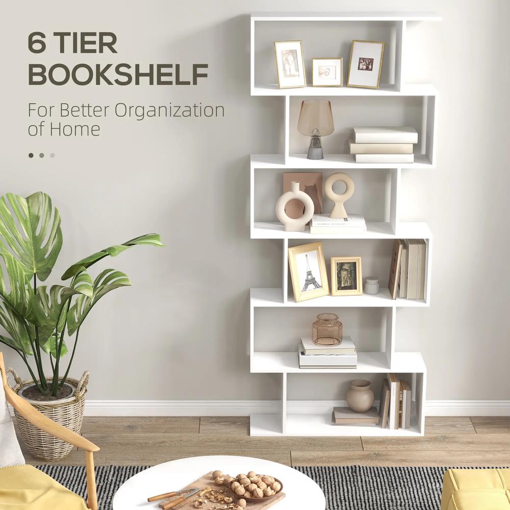 HOMCOM Bookcase, 6 Tier Shelf S Shaped Bookshelf, Storage Unit, Display Shelf for Living Room, Bedroom, Home Office, Plant Additional View 14