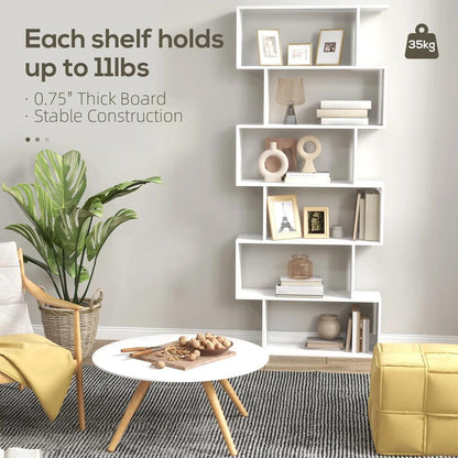 HOMCOM Bookcase, 6 Tier Shelf S Shaped Bookshelf, Storage Unit, Display Shelf for Living Room, Bedroom, Home Office, Plant Additional View 16