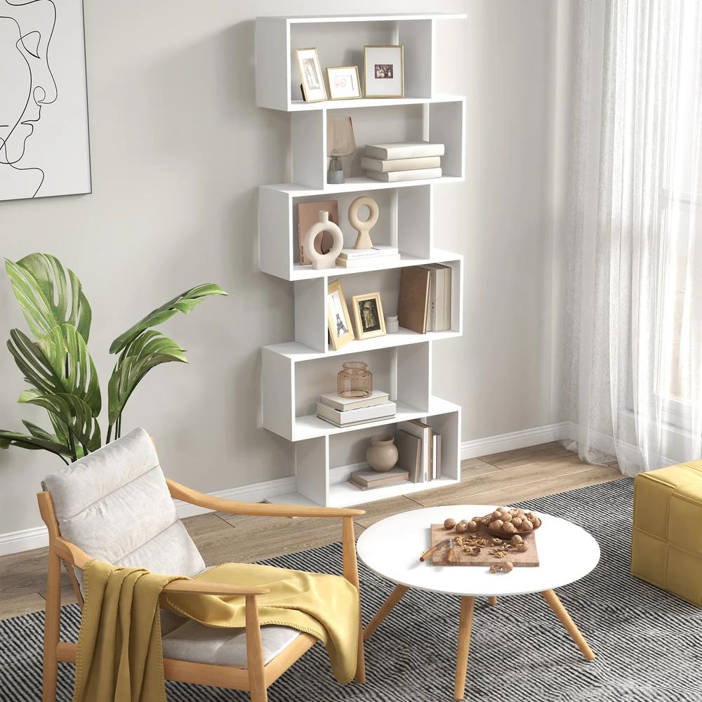 HOMCOM Bookcase, 6 Tier Shelf S Shaped Bookshelf, Storage Unit, Display Shelf for Living Room, Bedroom, Home Office, Plant Additional View 20