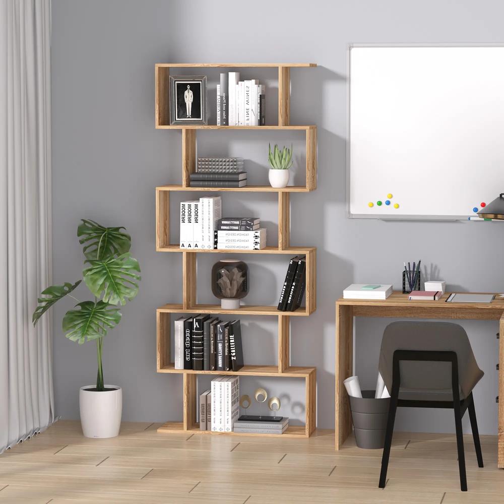 HOMCOM Bookcase, 6 Tier Shelf S Shaped Bookshelf, Storage Unit, Display Shelf for Living Room, Bedroom, Home Office, Plant Additional View 2