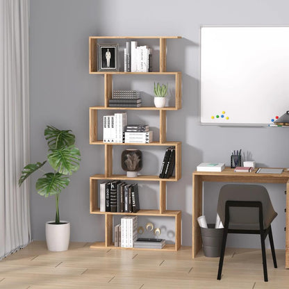 HOMCOM Bookcase, 6 Tier Shelf S Shaped Bookshelf, Storage Unit, Display Shelf for Living Room, Bedroom, Home Office, Plant Additional View 2