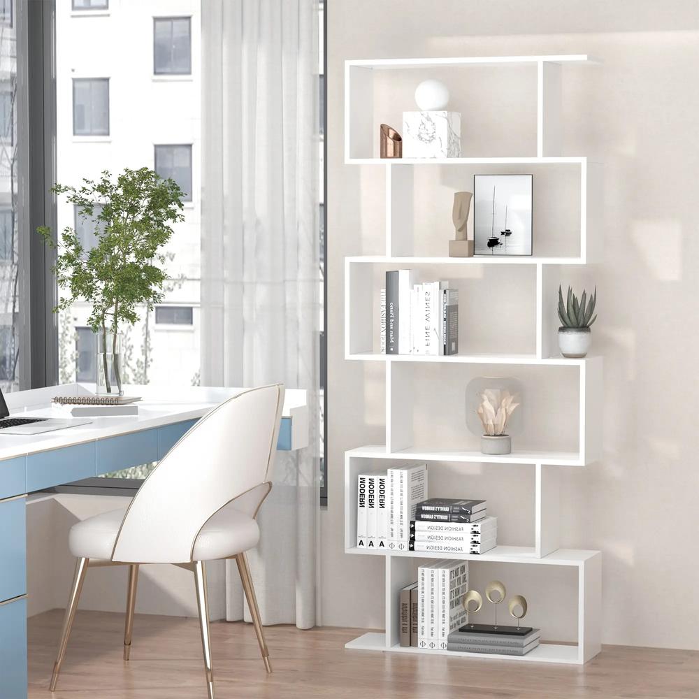 HOMCOM Bookcase, 6 Tier Shelf S Shaped Bookshelf, Storage Unit, Display Shelf for Living Room, Bedroom, Home Office, Plant Additional View 21