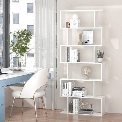 HOMCOM Bookcase, 6 Tier Shelf S Shaped Bookshelf, Storage Unit, Display Shelf for Living Room, Bedroom, Home Office, Plant Additional View 21