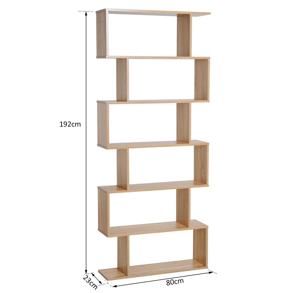 HOMCOM Bookcase, 6 Tier Shelf S Shaped Bookshelf, Storage Unit, Display Shelf for Living Room, Bedroom, Home Office, Plant Additional View 3