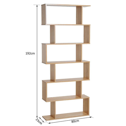 HOMCOM Bookcase, 6 Tier Shelf S Shaped Bookshelf, Storage Unit, Display Shelf for Living Room, Bedroom, Home Office, Plant Additional View 3