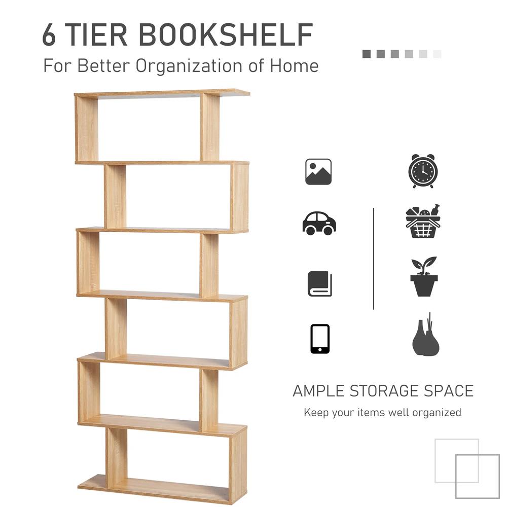 HOMCOM Bookcase, 6 Tier Shelf S Shaped Bookshelf, Storage Unit, Display Shelf for Living Room, Bedroom, Home Office, Plant Additional View 5