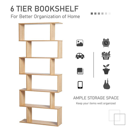 HOMCOM Bookcase, 6 Tier Shelf S Shaped Bookshelf, Storage Unit, Display Shelf for Living Room, Bedroom, Home Office, Plant Additional View 5