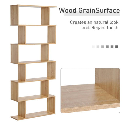 HOMCOM Bookcase, 6 Tier Shelf S Shaped Bookshelf, Storage Unit, Display Shelf for Living Room, Bedroom, Home Office, Plant Additional View 6