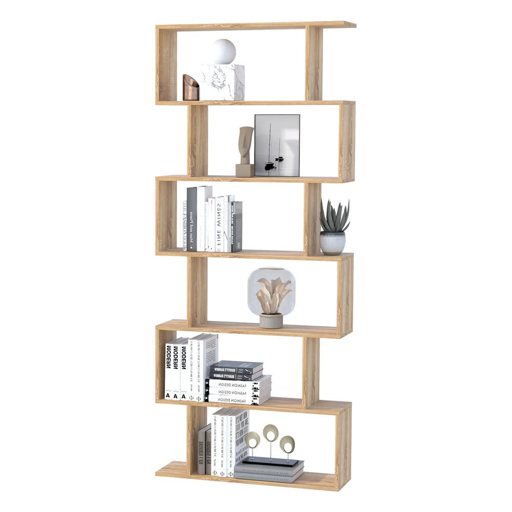HOMCOM Bookcase, 6 Tier Shelf S Shaped Bookshelf, Storage Unit, Display Shelf for Living Room, Bedroom, Home Office, Plant Additional View 7