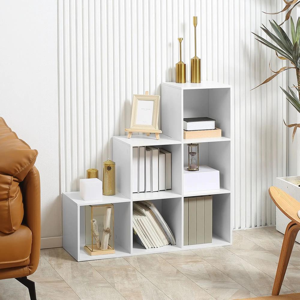 HOMCOM 3-tier Step 6 Cubes Storage Unit Particle Board Cabinet Bookcase Organiser Home Office Shelves - White Additional View 2