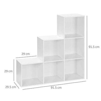 HOMCOM 3-tier Step 6 Cubes Storage Unit Particle Board Cabinet Bookcase Organiser Home Office Shelves - White Additional View 3