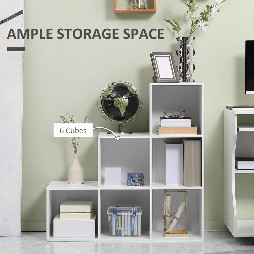 HOMCOM 3-tier Step 6 Cubes Storage Unit Particle Board Cabinet Bookcase Organiser Home Office Shelves - White Additional View 4