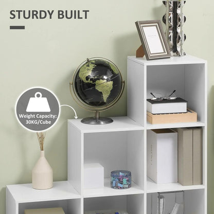 HOMCOM 3-tier Step 6 Cubes Storage Unit Particle Board Cabinet Bookcase Organiser Home Office Shelves - White Additional View 5