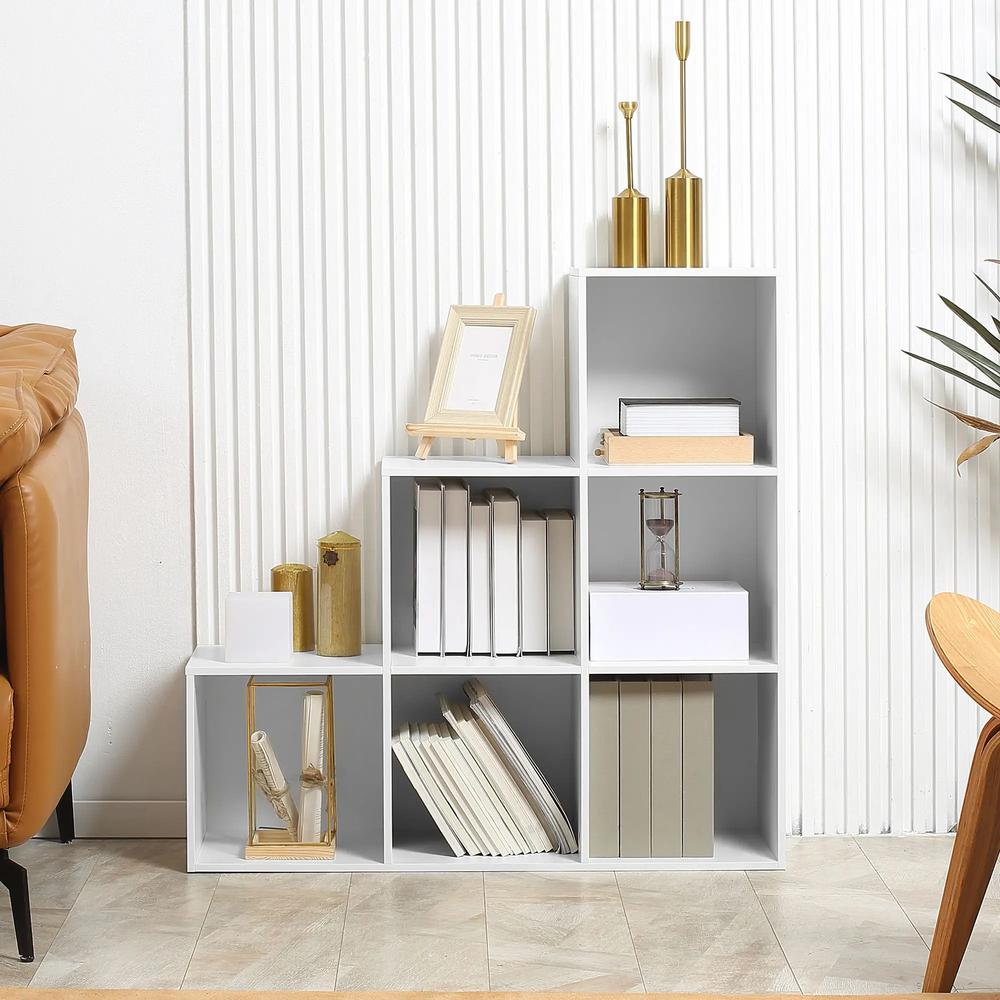HOMCOM 3-tier Step 6 Cubes Storage Unit Particle Board Cabinet Bookcase Organiser Home Office Shelves - White Additional View 6